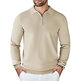 COOFANDY Mens Knit Polo Sweater Casual Long Sleeve Quarter Zip Polo Sweater Classic Golf Shirts