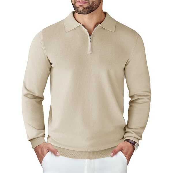 COOFANDY Mens Knit Polo Sweater Casual Long Sleeve Quarter Zip