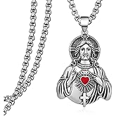 Zoxuxiwu Sacred Heart Necklace 925 Sterling Silver Jesus Necklace for Men Religious Jewelry Gifts for Men