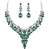 EVER FAITH Bridal Bridesmaid Austrian Crystal Jewelry Set, Statement Flower Teardrop Necklace Drop Dangle Earrings Set
