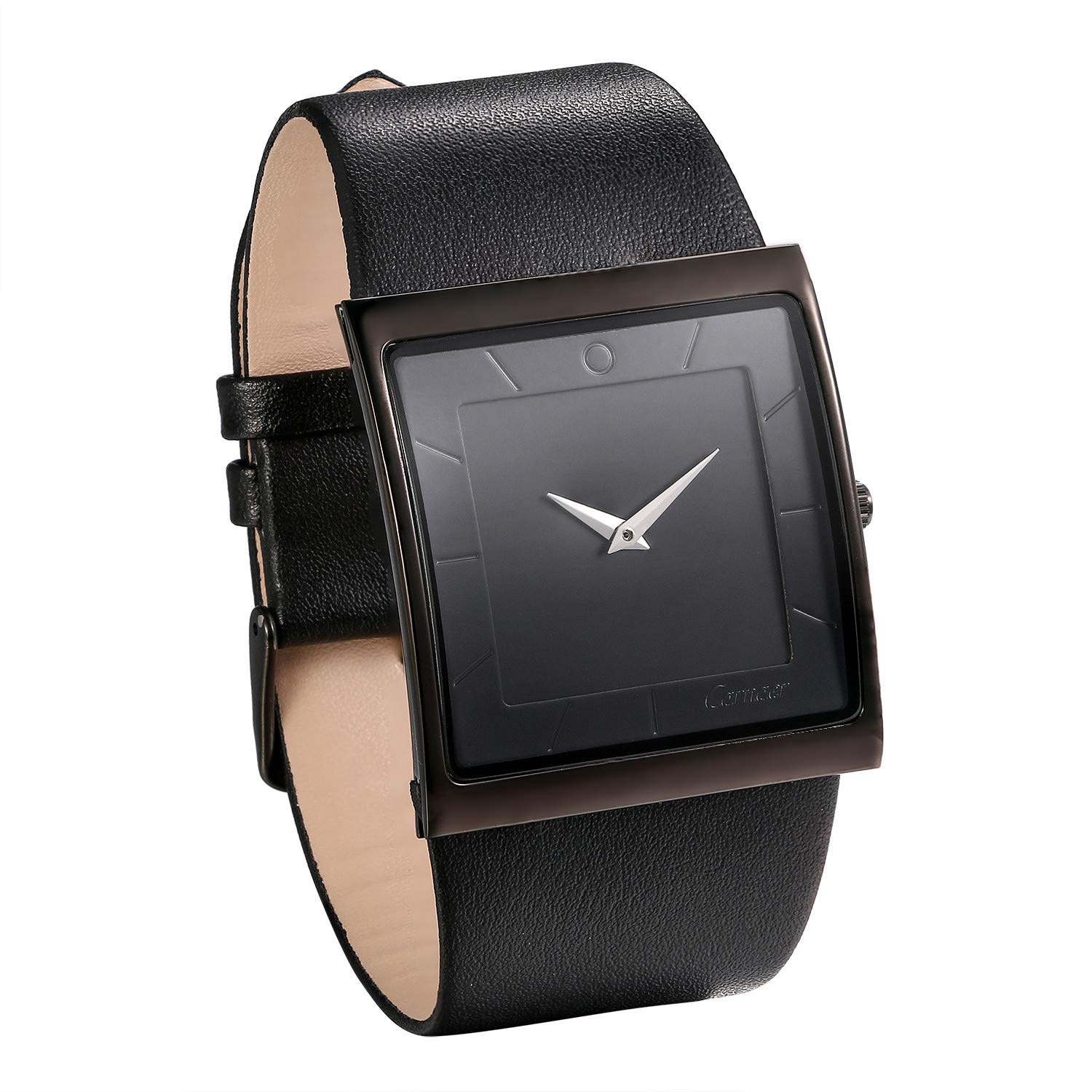 JewelryWe Mens Watch Square Simple Dial Quartz Leather Strap Casual Dress Watch,Black