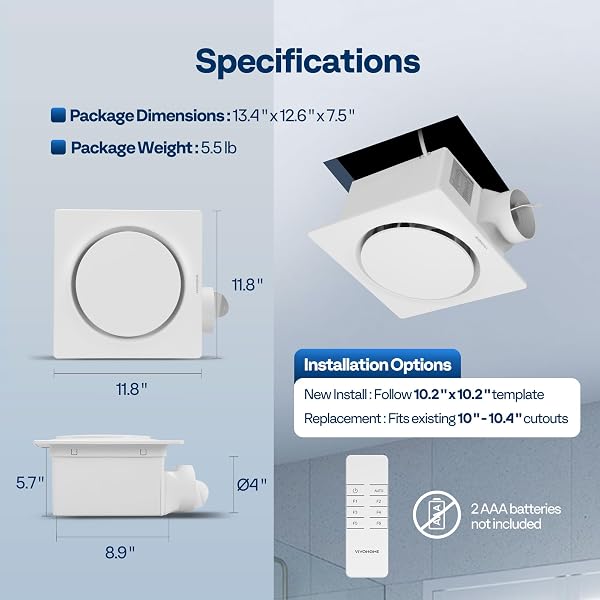VIVOHOME AUTOFLOW BATHROOM EXHAUST FAN WITH HUMIDITY SENSOR (160-110-50CFM) – ENERGY-SAVING EC MOTOR,10.2-INCH CEILING RETROFIT BATH FAN, NO ATTIC ACCESS NEEDED(INSTALL KIT, 4-IN DUCT INCLUDED)