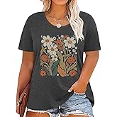 Plus Size Tshirts for Women Graphic Tees Vintage Flower Casual T Shirt Short Sleeve Top Loose Fit Tee