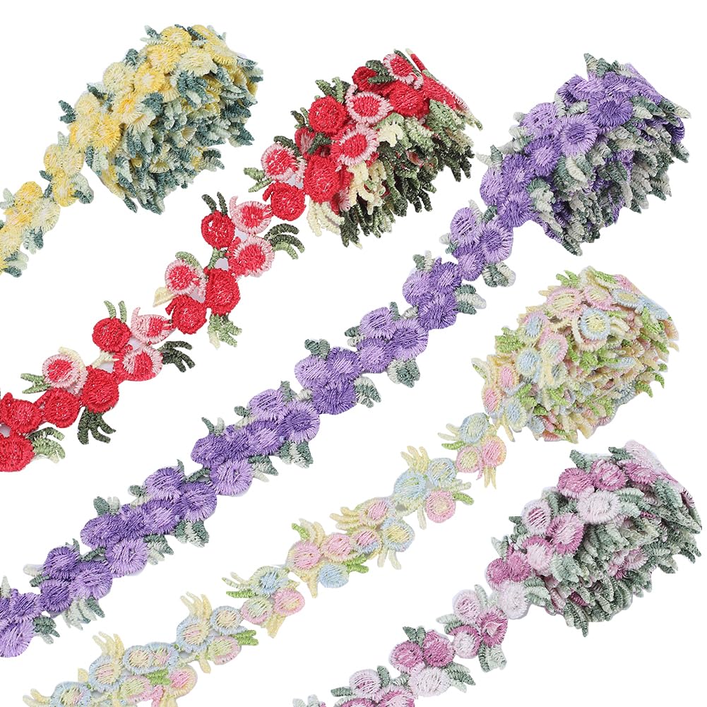 GORGECRAFT 5 Colors Flower Trim Ribbon 5 Yards Floral DIY Lace Applique Sewing Craft 3/4 Inch Rose Lace Edge Trim Decorating Embroidered Polyester for Wedding Dresses Embellishment DIY Party Decor