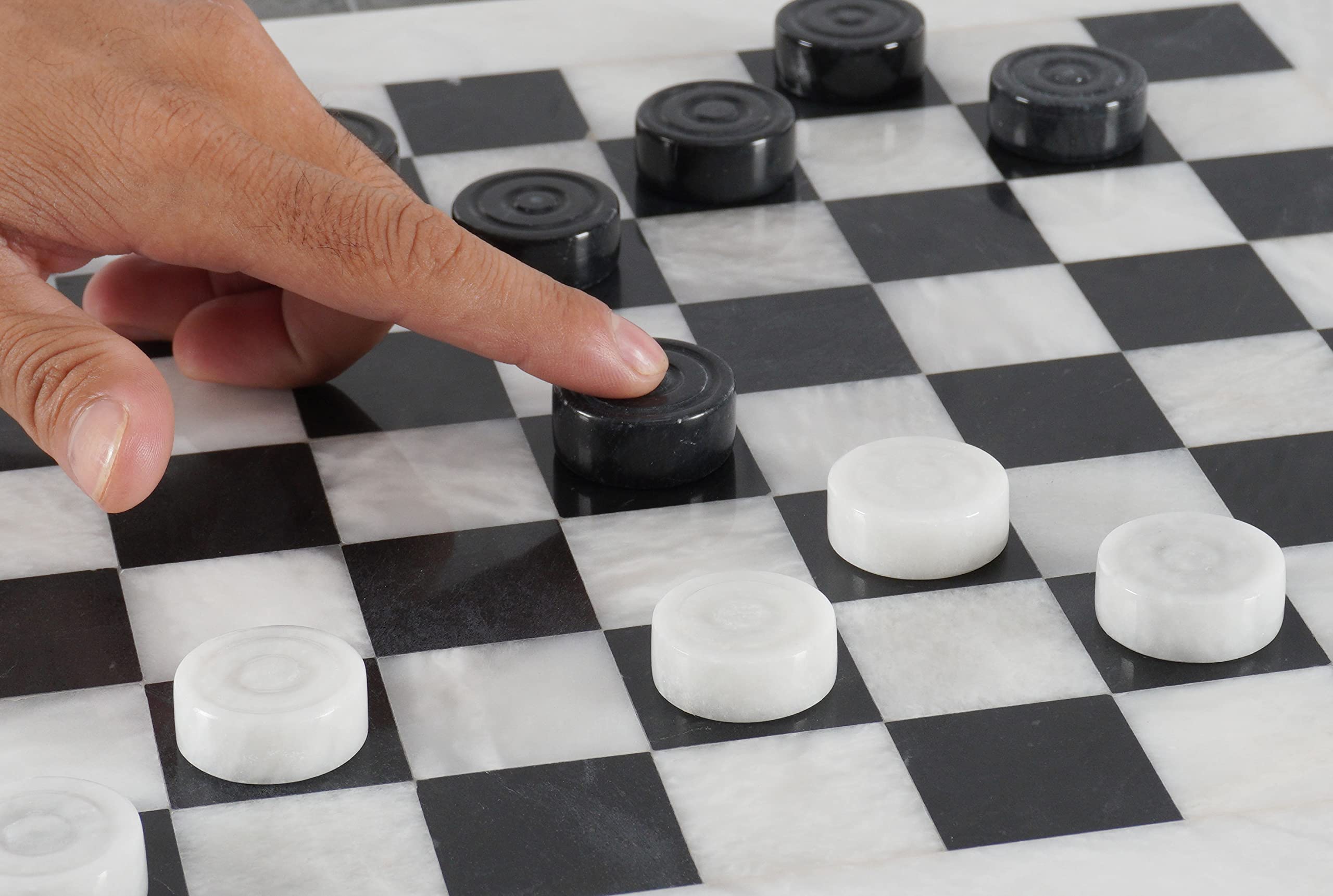 Radicaln Marble Checker Board Game 15 Inches White and Black Handmade Tournament Checkers Set - Draughts Board Games - Marble Checkers