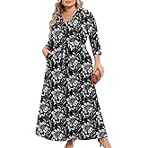 CZRLHYT Plus Size Maxi Dress for WomenTwo Pockets - Women's Formal Long Dresses with Sleeves