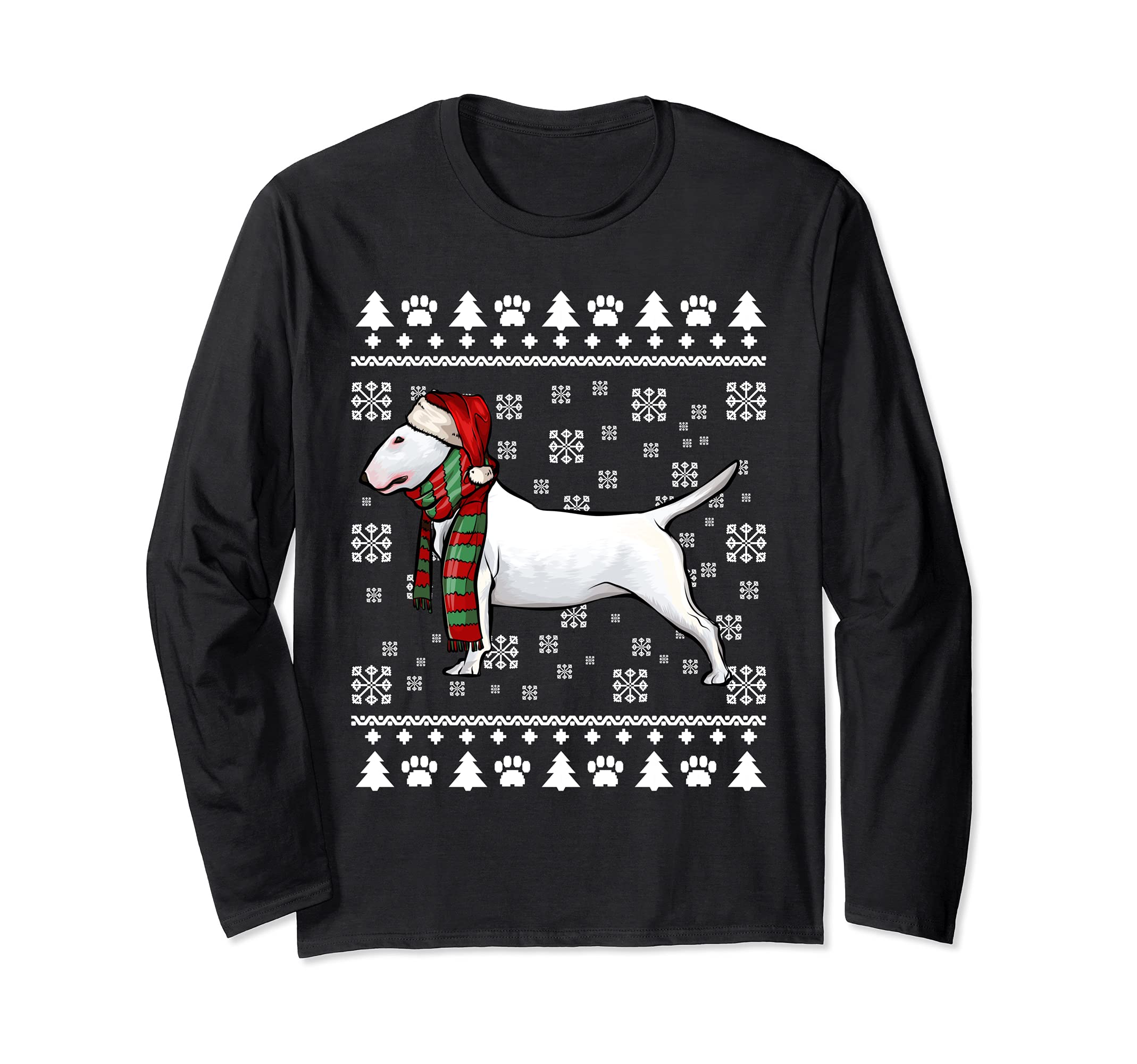 Bull Terrier Dog Santa Hat Xmas Ugly Christmas Long Sleeve T-Shirt