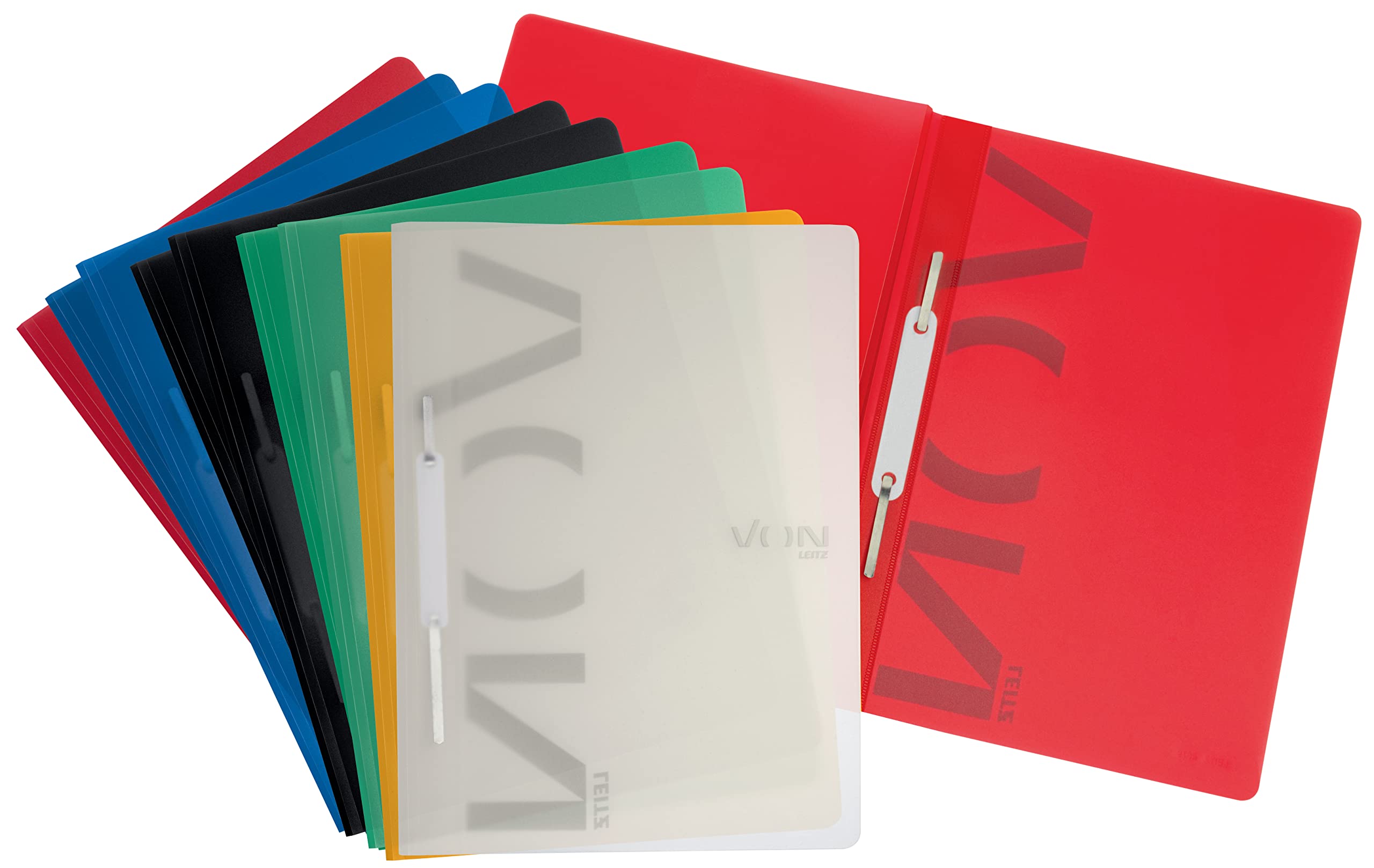 VON Leitz 46792099 Pack of 10 A4 File Folders, Polypropylene Plastic, for 100 Sheets, Lightweight Folder with Soft Cover, for School, Study & Home, Multicoloured