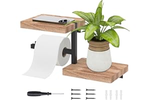 Wood Toilet Paper Holder with Shelf, Wall Mount Tissue Toilet Roll Holder, Solid Practical Paper Roll Holders for Home Apartm