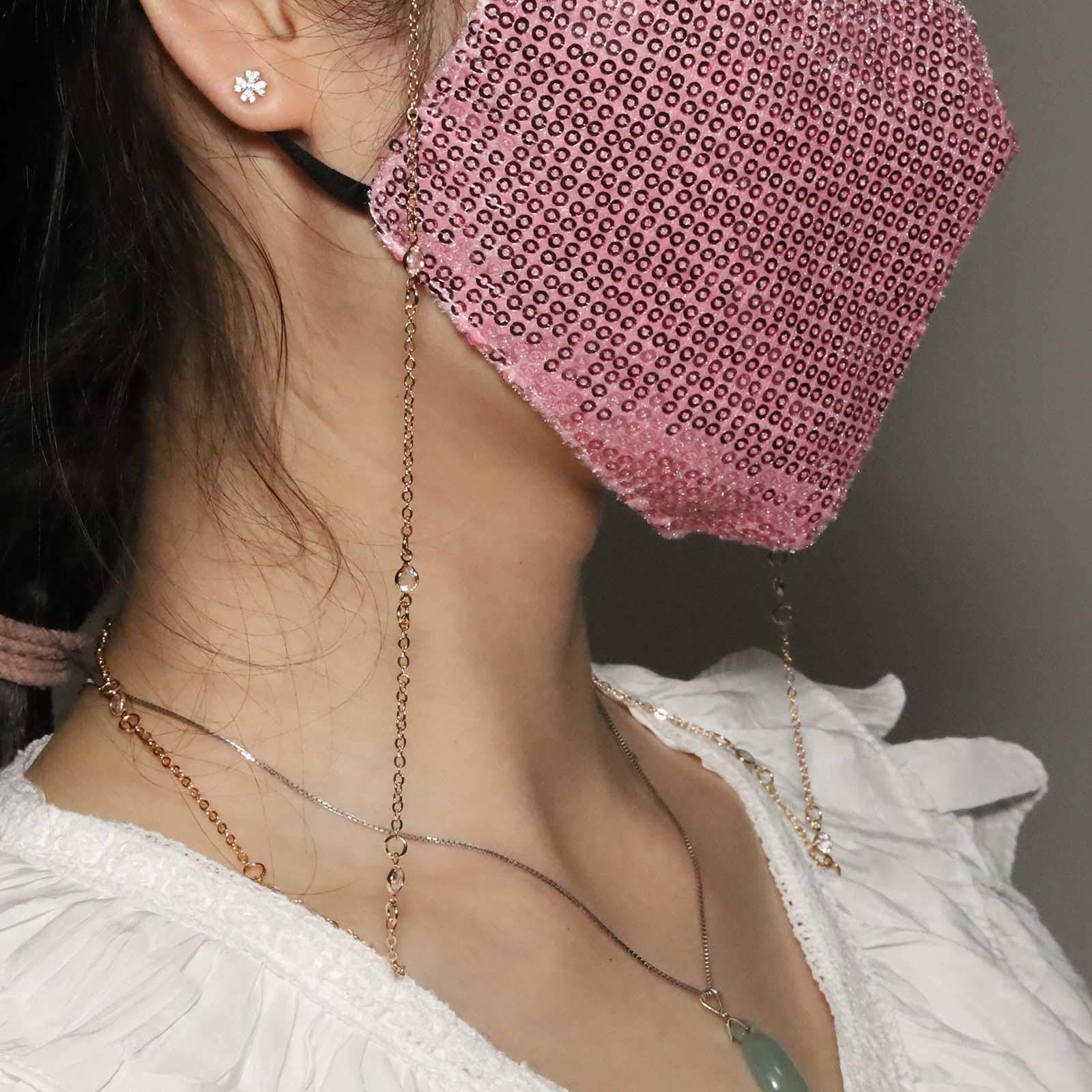 Yienate Fashion Multifunctional Crystal Mask Chain Face Cover Holder with Rhinestones Mask Accessories Chain Glasses Chain Necklace for Women and Girls (Gold)