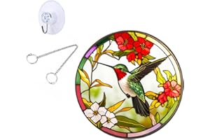 MATIHAY Hummingbird Stained Acrylic Window Hanging - Hummingbird Wall Decor for Cafe Home Decor Bird Lover Gift for Mom, Grandma, Wife, Teacher (8 Inch)