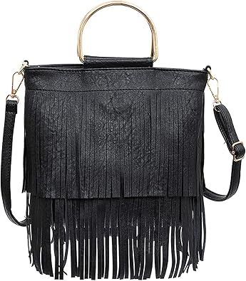 black fringe crossbody bag