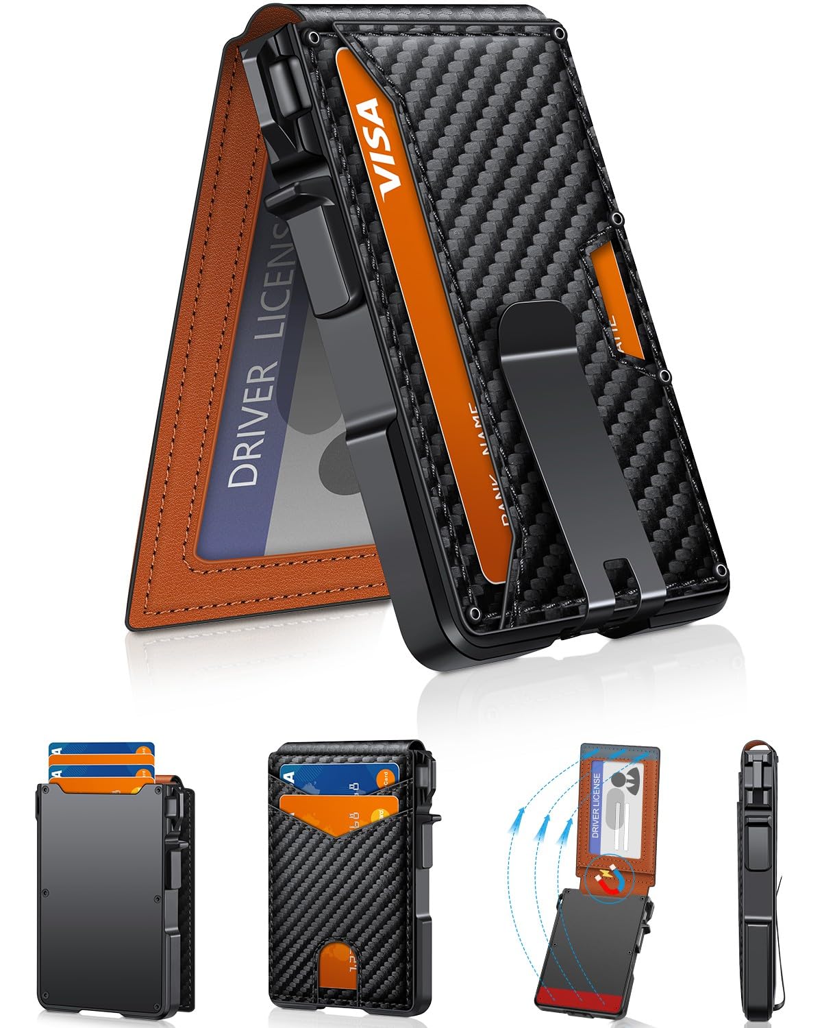 ZALVEX Wallet for Men, Mens Minimalist Wallet 9-13 Cards, Slim Compact Wallet with Money Clip & ID Window, RFID Blocking Smart Pop Up Card Wallet, Metal Aluminum Credit Card Holder Bifold Wallet Image