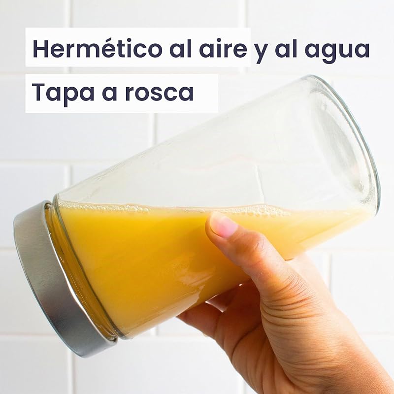 Tarros de Cristal con Tapa - Pack de 6 Botellas de 750 ml para Batidos con Tapa de Metal, Cepillo de Limpieza, Etiquetas y Bolígrafo - Tarro de Vidrio a Prueba de Fugas para Batidos — foto 4 de 7
