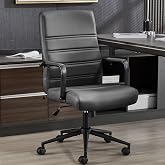 Office Desk Chair Leather, Conference Room Chairs with Wheels, Modern Executive Office Chairs Adjustable Height, Ergonomic Swivel Rolling Ribbed Computer Chair(Matte Black)