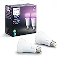 Philips Hue White and Color Ambiance 2-Pack A19 LED Smart Bulb, Bluetooth & Zigbee compatible (Hue Hub Optional), Works with 