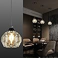 Weesalife Crystal Chandeliers for Dining Room Lights Fixture Over Table, 1-Light Black Modern Pendant Light Fixture，Crystal Pendant Lighting for Kitchen Island Bathroom Bar