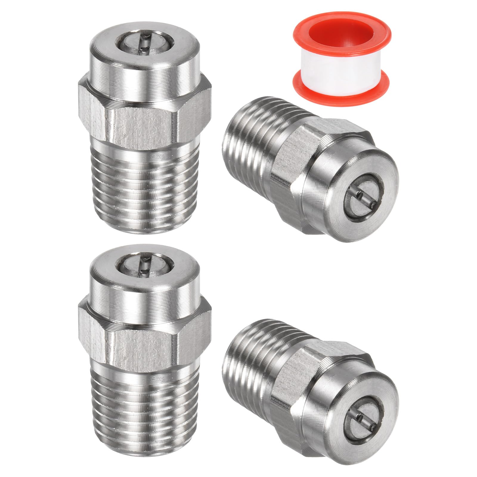 M METERXITY 4 Pack Surface Clean Tips - 15 Degree 1/4" NPT Male #15030 Pressure Washer Nozzles Cleaner Nozzle Replacement, Stainless Steel with Sealing Tape for Water Guns (1.07mm Orifice)