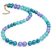 PEARLFECT Beaded Necklace for Women,8MM Jasper Stone Necklace, Handmade Fashion Jewelry Gifts,Bead Choker Necklace