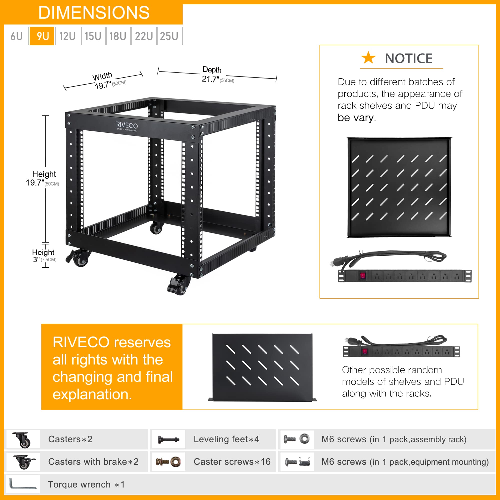 Riveco Server Racks Mua RIVECO 9U Open Frame Server Rack with Wheels + PDU (8 Outlets ...