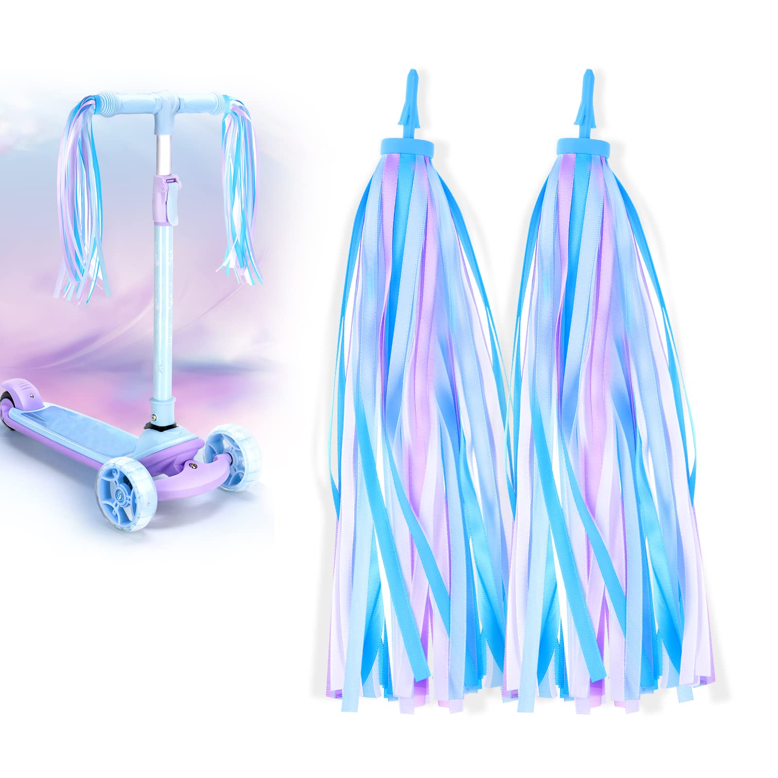 Wlertcop 1pair Bicycle Handlebar Streamers Scooter Scooter Handle Tassels Kids' Bikes Accessories Handle Bar Tassel Rainbow Tassels Forstreamers For Scoot Handgrip Children's Bike Micro Scooter (blue)