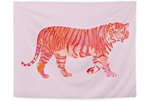 Luvadian Funky Preppy Tiger Aesthetic Tapestry Wall Hanging for Teen Girls Room, Bedroom, College Dorm, Living Room - Orange & Pink Room Decor, 50x60 Inches