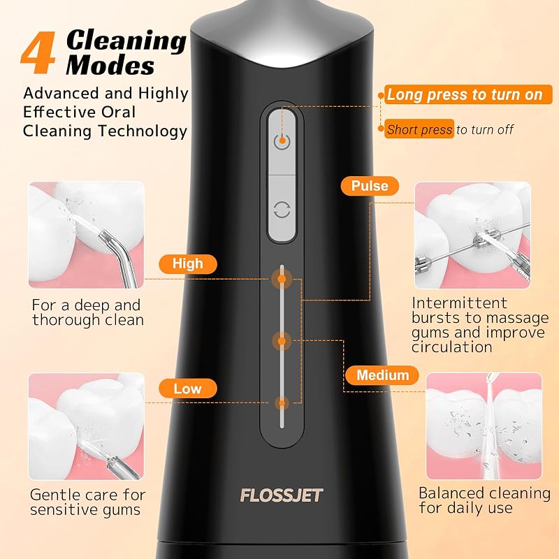 Jet Dentaire Hydropulseur,Water Flosser 4 Modes IPX7 Sans Fil