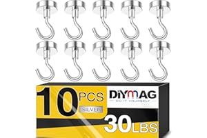 DIYMAG Magnetic Hooks for Hanging Cubicle Accessories, 30lbs 2025 Cruise Cabin Ship Essentials N52 Magnetic Hook Heavy Duty Strong Magnets Fridge for Classroom Beach Kitchen Grills 10 Pack Silver