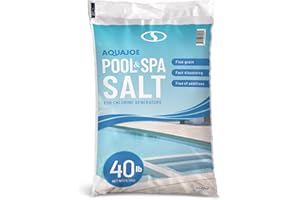 Aqua Joe Pool and Spa Salt, Fast Dissolving Formula, Chlorine Generator Compatible for Cleaner Water, 40 Pound Portable Bag, AJ-PS40