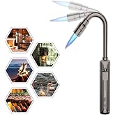 Butane Lighter Torch Long Refillable Windproof Jet Lighter with Visual Fuel Window Flexible Neck for Grill Fireplace Stove Camping Kitchen (No Butane Included) - Black