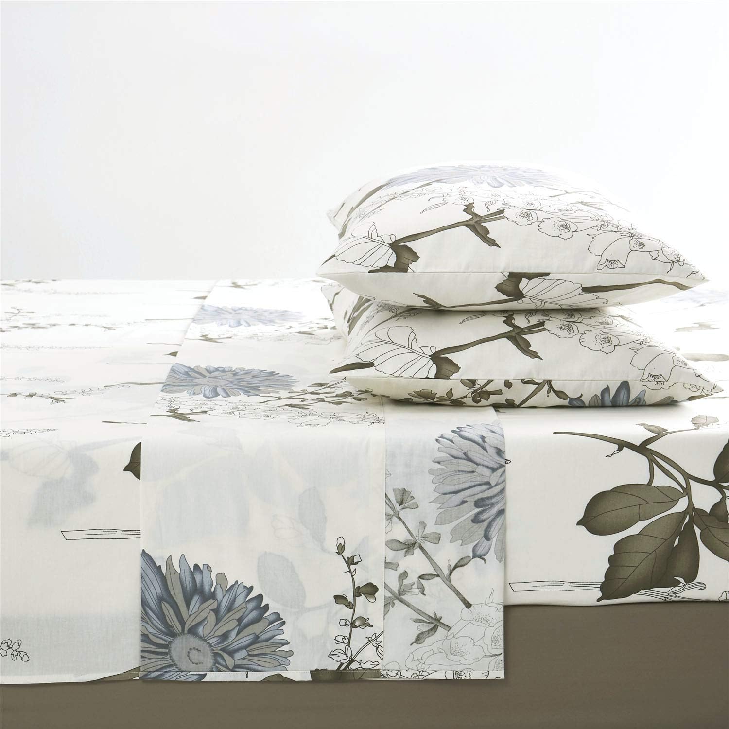 Wake In Cloud - Floral Sheet Set, Botanical Flowers Pattern Printed, Soft Microfiber Bedding (4pcs, Queen Size): Home & Kitchen