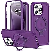 UTPPVX Compatible with iPhone 15 Pro Max Case with Magnetic Ring Stand [Compatible with Mag-Safe] [Built-in Screen Protector] Military-Grade Shockproof Translucent Matte Phone Case, Dark Purple