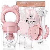 MAMAMEEPA Baby Fruit Feeder & Popsicle Molds – Silicone Food Feeder Nibbler with Breastmilk Popsicle Molds, Gum Ring & Strap – Baby Feeding Essentials 6–12 Month (Pink)