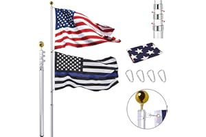 PANTA 30FT Telescopic Flag Pole Kit, Extra Thick Heavy Duty Aluminum Telescoping Flagpole for Outside, Outdoor Inground Large Flag Poles with 3x5 American Flag for Residential, Yard or Commercial, Silver