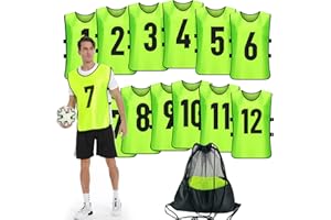 PULUOMASI Scrimmage Training Vest (12 Pack) Team Sports Pinnies Jerseys for Adult Youth Soccer Bibs Numbered Practice Jerseys