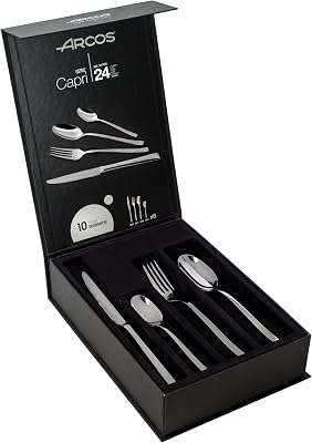 Besteckset 24-teilig für Tisch - Komplettes Besteck für 6 Personen, Set aus 6 Löffeln, 6 Messern, 6 Gabeln und 6 Dessertlöffeln - Silber, Serie Capri