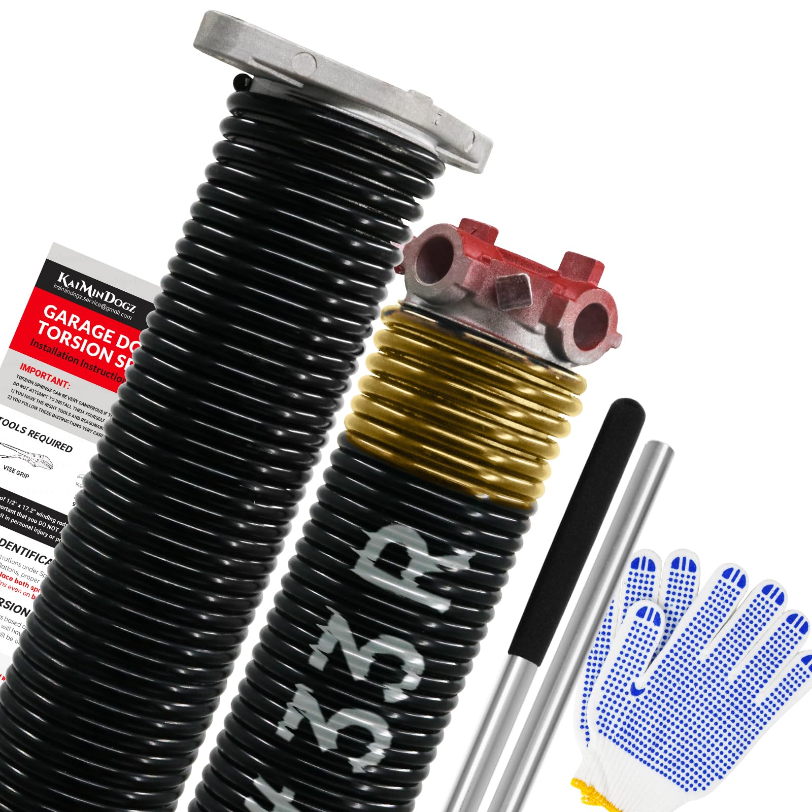 Photo 1 of KaiMinDogz Pair of 1.75" Garage Door Torsion Springs Set with Non-Slip Winding Bars&Gloves, High Precision Electrophoresis Oil-Free Black Coated for Replacement, MIN 16,000 Cycles (0.250 x 1.75"x 33")