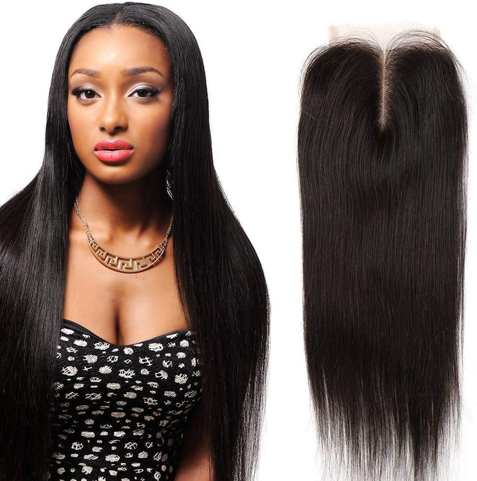 Sent Hair Lace Closure Middle Part Brazilian Straight Virgin 100% Unprocessed Human Hair Closure with Baby Hair Bleached Knot Natural Color 4x4 (18 inch)
