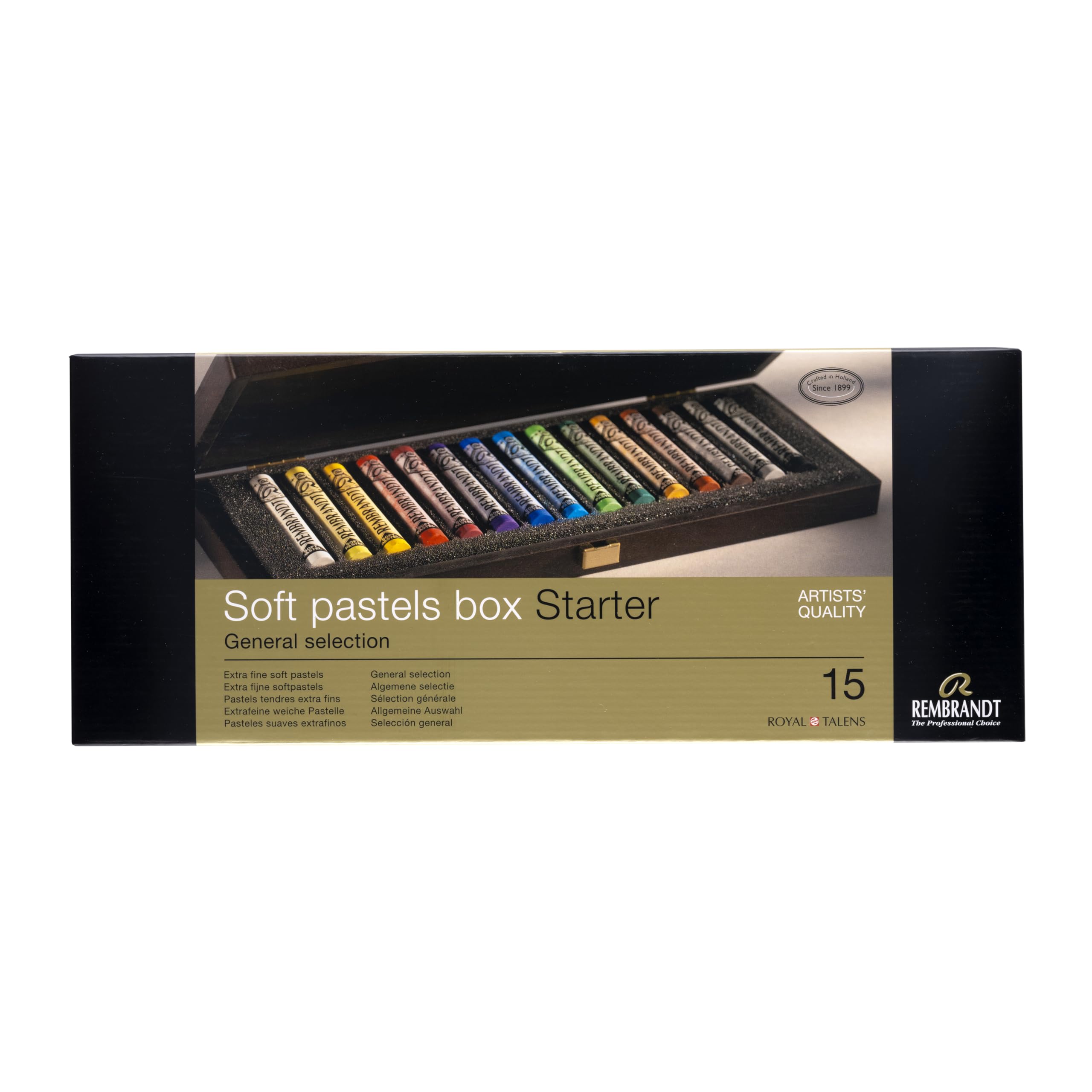 Rembrandt Professional Soft Pastel Set in Luxury Wooden Box | General Colour Selection | 15 Whole Pastels
