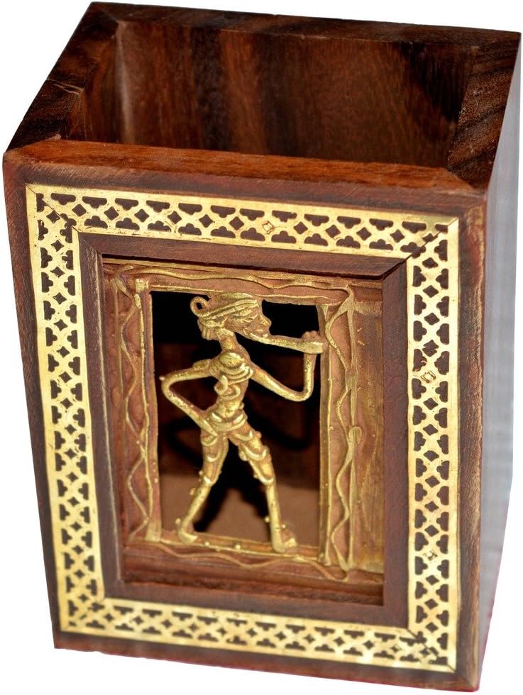 Amazon Com Suryafashion Wooden Bastar Art Pen Holder Office Products