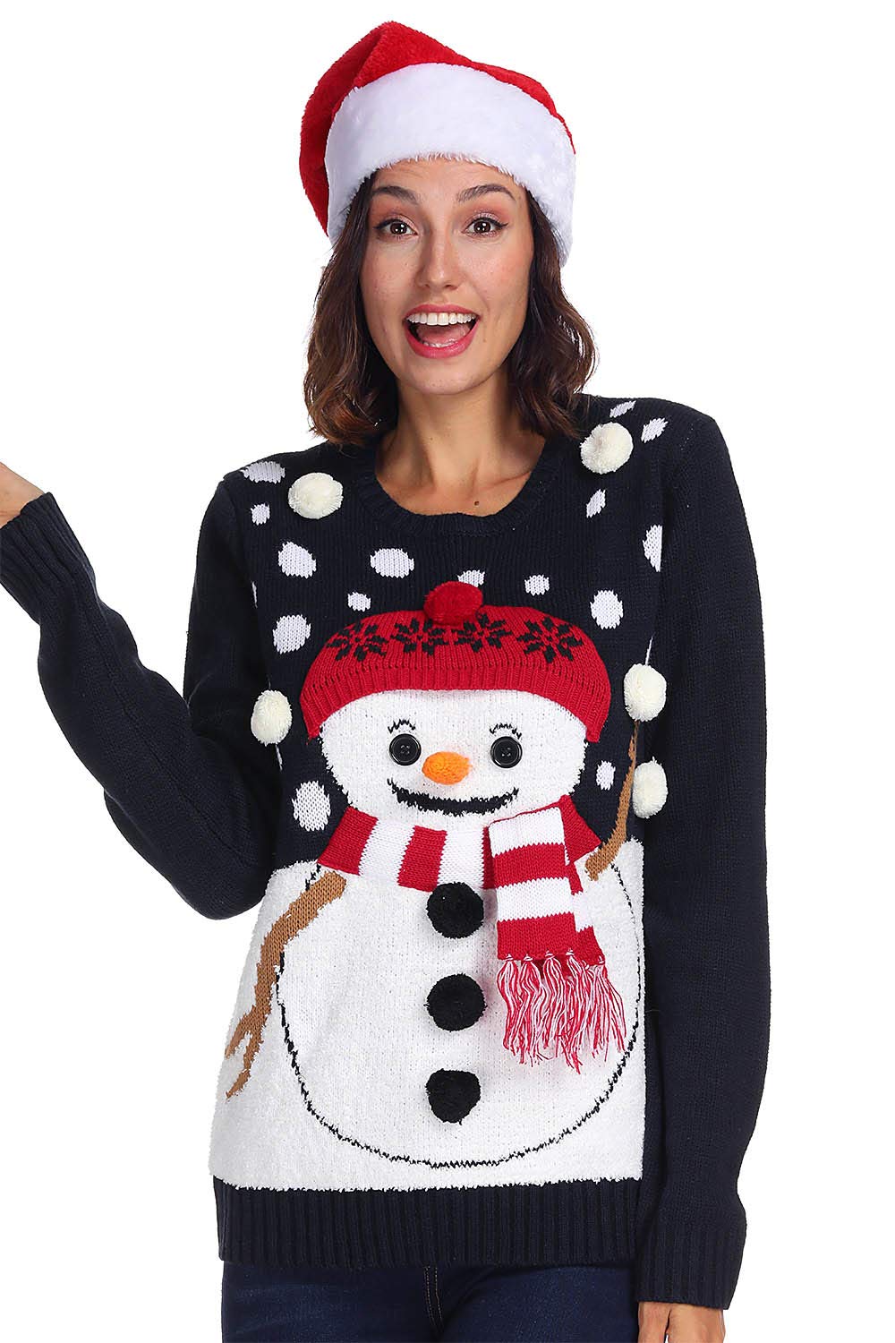 Christmas Women's Knit Funny Sweater Ugly Long Sleeve Sweatshirt Snowman L - Image 3