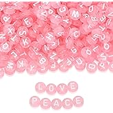 ZHIYUXI 1500PCS Pink Letter Beads Acrylic White Letters Pink Round Beads for Friendship Bracelets 4x7mm Alphabet Beads for Bracelets Necklaces Jewelry Making