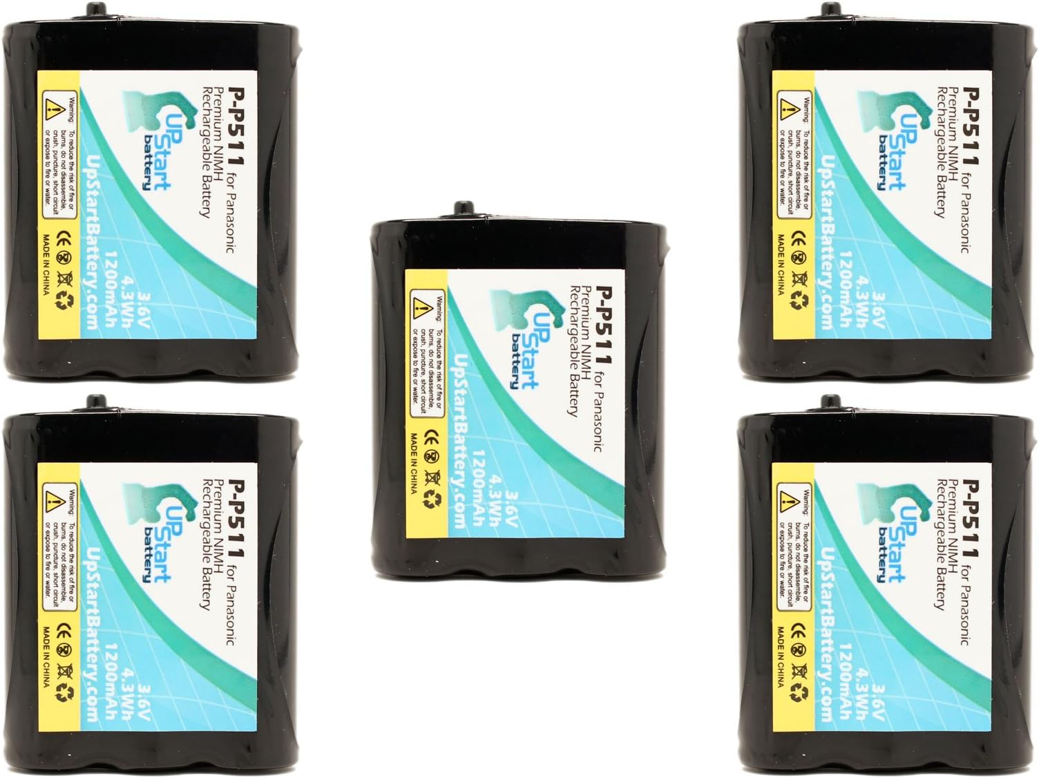 5X Pack - P-P511 Battery for Panasonic KX-TGA270S, KX-TG2740, KX-FPG376, KX-TG2730, KX-TGA510M, KX-FPG371, KX-TG5100 Cordless Phones (1200mAh, 3.6V, NI-MH)