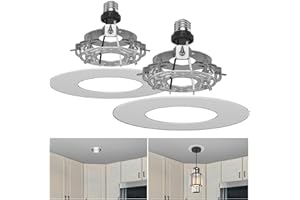 YIIZON R5 and 6 Recessed Can Light Conversion Kit, Ceiling Light Fixture Upgrade, Pendant & Hanging, 7¾ Inch Flat Steel Ceiling Medallion, White Finish 2 Packs