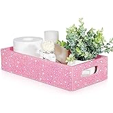 Honeydak Bling Rhinestone Bathroom Basket with Handle 13" x 6" x 3" Toilet Tank Tray, Crushed Diamond Bathroom Decor Accessories, Back of Toilet Storage Organizer, Sparkly Gifts for Women(Pink)