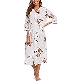 Korelayer Zipper Robes for Women 3/4 Sleeve Housecoats Long Lightweight Bathrobe House Dress with Pockets