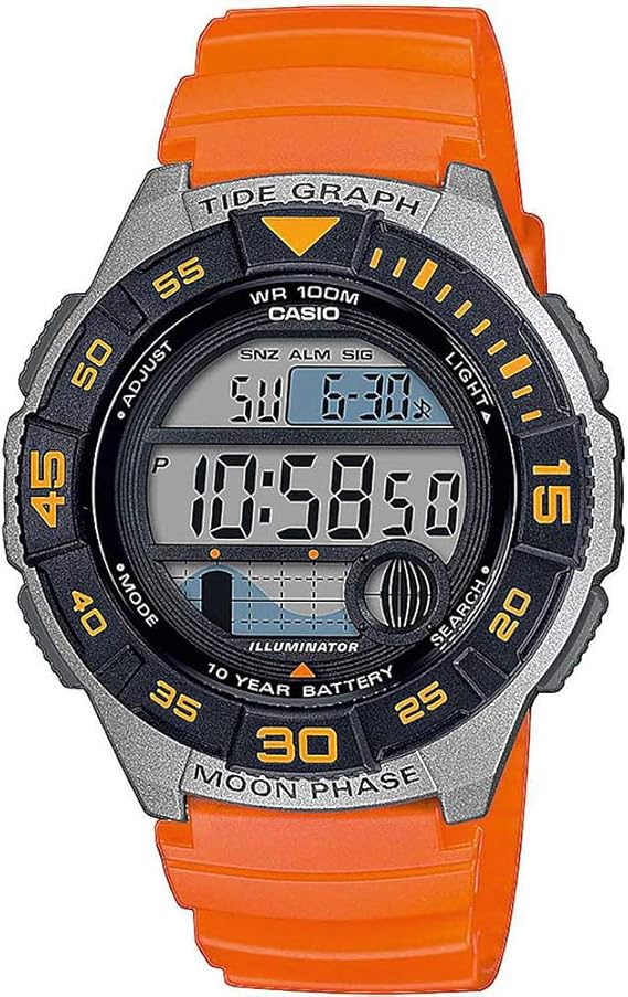 casio men's illuminator lcd orange resin strap watch
