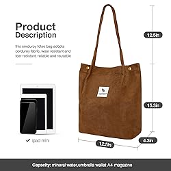 Women Corduroy Tote Bag, Shoulder Purses for Office