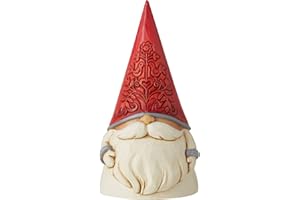 Enesco Jim Shore Heartwood Creek Nordic Noel Floral Hat Gnome Yule Tomte Figurine, 3.86" H, Red, Dirty White, Grey