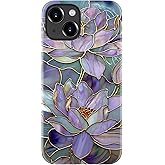 Goodon for iPhone 15 Case Cute - Wireless Charging Compatible - Dual-Layer Hard Shell + Silicone Cover - Protective Phone Case with Trendy Designs for Women - Abstract Lotus